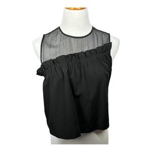 ZARA Asymmetric Ruffle Mesh Neckline Top SZ M New with Tag Sleeveless
